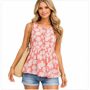 LOFT Outlet Orange Floral Sleeveless Blouse Tie Neck Size XS